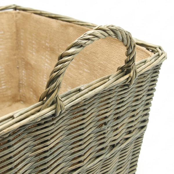 Large Tapered Basket Grey Willow with Carry Handles Hessian Lined