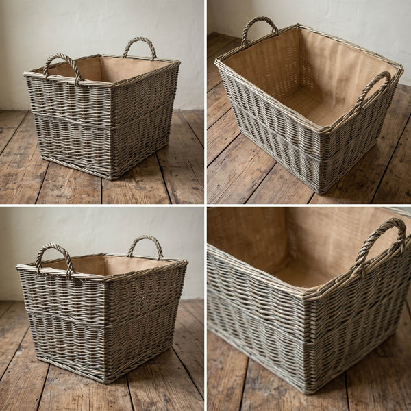 Large Tapered Basket Grey Willow with Carry Handles Hessian Lined