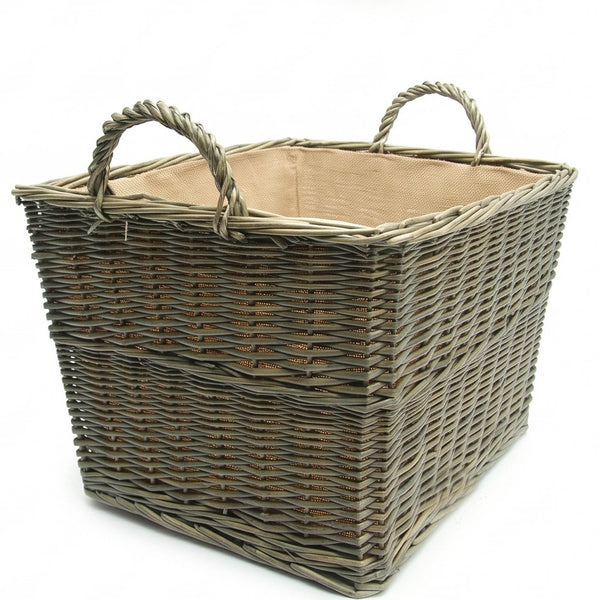Large Tapered Basket Grey Willow with Carry Handles Hessian Lined