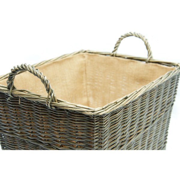 Large Tapered Basket Grey Willow with Carry Handles Hessian Lined