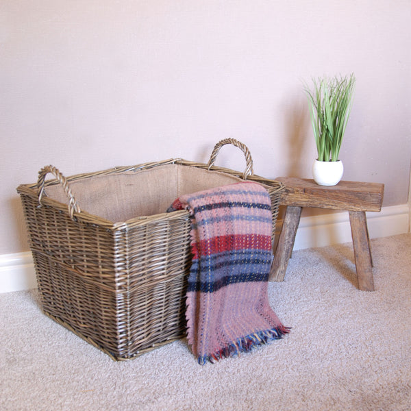 Large Tapered Basket Grey Willow with Carry Handles Hessian Lined