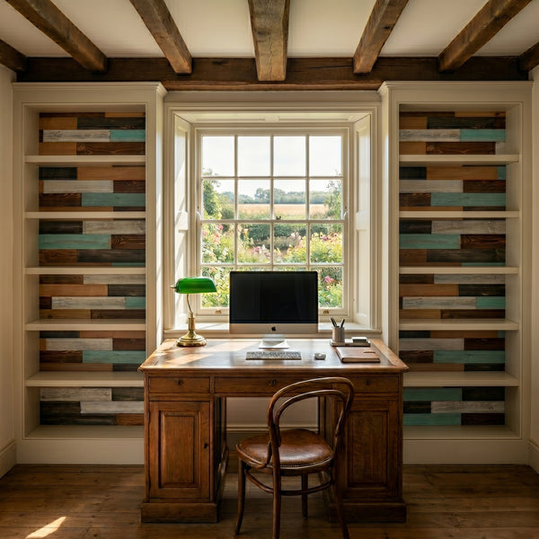 Mixed Colour Reclaimed Style Wooden Wall Tiles Cladding Panelling Panel White Oak Teal Green Grey Brown