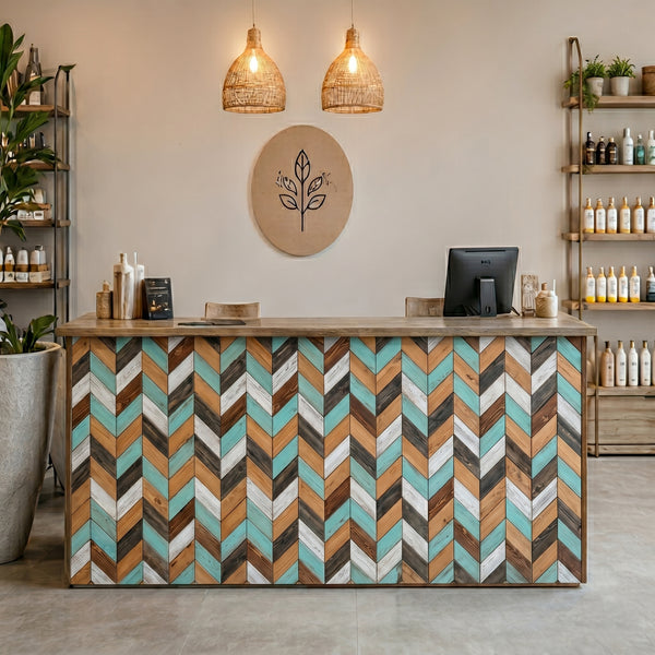 Mixed Colour Reclaimed Style Wooden Wall Tiles Cladding Panelling Panel White Oak Teal Green Grey Brown