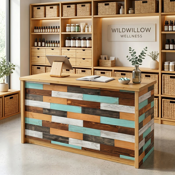 Mixed Colour Reclaimed Style Wooden Wall Tiles Cladding Panelling Panel White Oak Teal Green Grey Brown