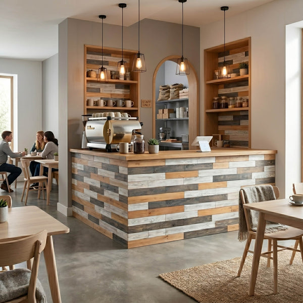 Nordic Lodge Wooden Wall Tiles Cladding Panelling Panels Grey White Oak Finish