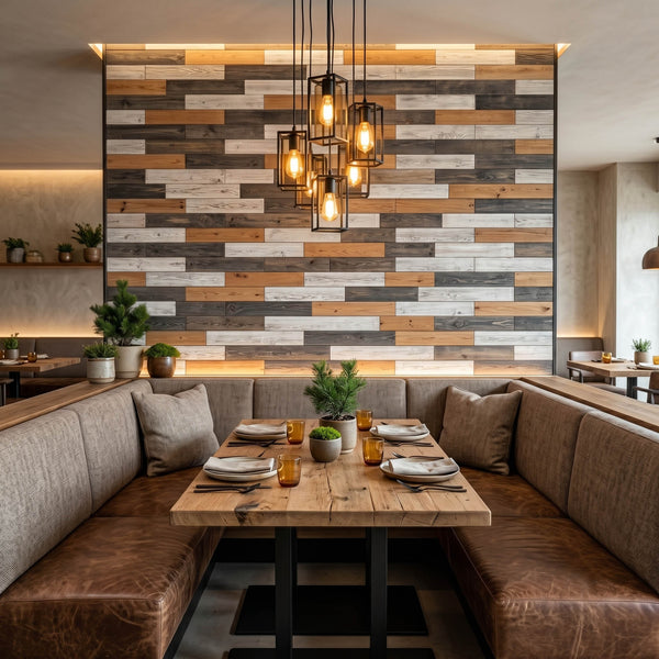 Nordic Lodge Wooden Wall Tiles Cladding Panelling Panels Grey White Oak Finish