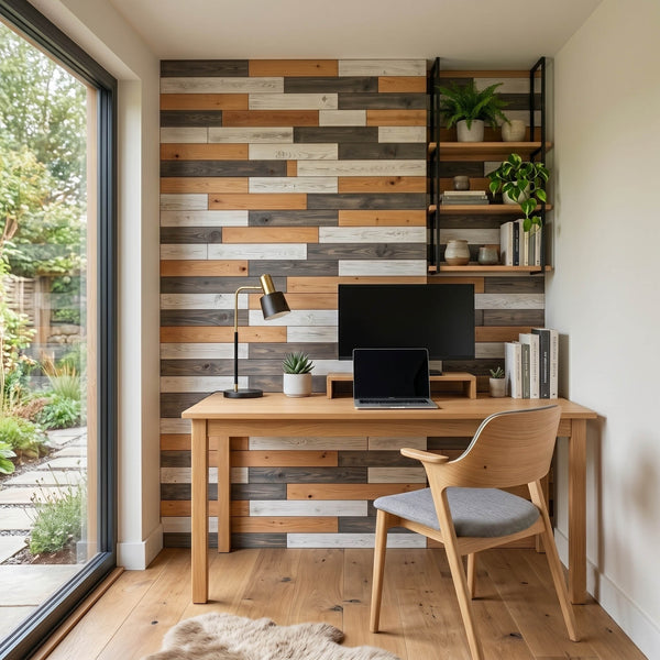 Nordic Lodge Wooden Wall Tiles Cladding Panelling Panels Grey White Oak Finish