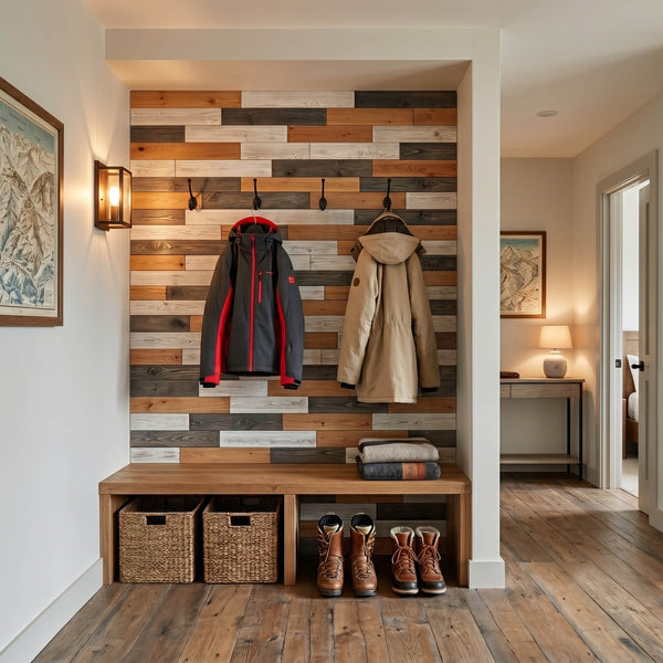 Nordic Lodge Wooden Wall Tiles Cladding Panelling Panels Grey White Oak Finish
