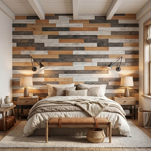 Nordic Lodge Wooden Wall Tiles Cladding Panelling Panels Grey White Oak Finish