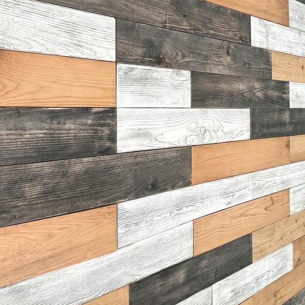 Nordic Lodge Wooden Wall Tiles Cladding Panelling Panels Grey White Oak Finish