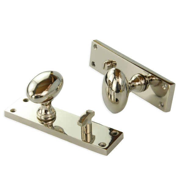 New York Door Knobs Oval Round Handles on Backplate Polished Nickel