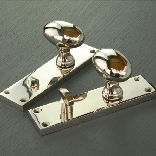 New York Door Knobs Oval Round Handles on Backplate Polished Nickel