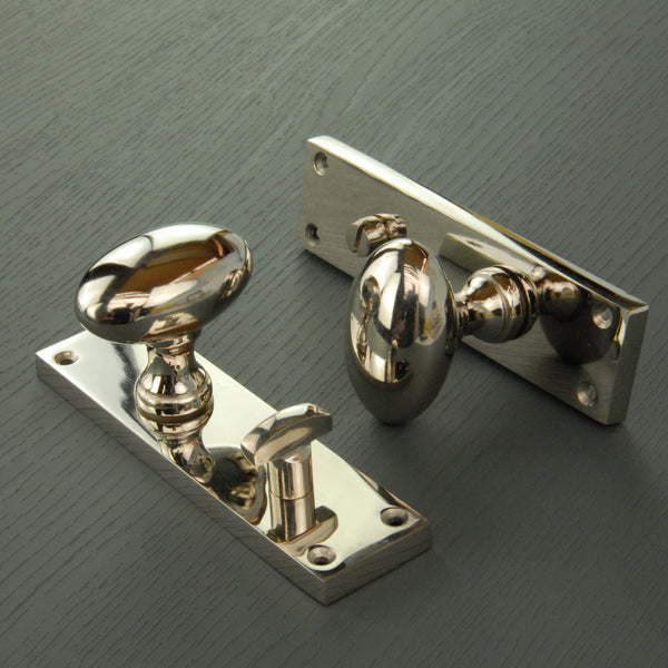 New York Door Knobs Oval Round Handles on Backplate Polished Nickel