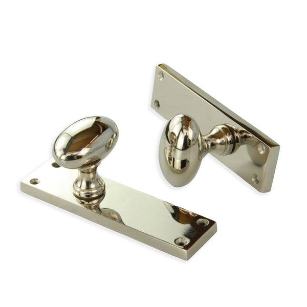 New York Door Knobs Oval Round Handles on Backplate Polished Nickel