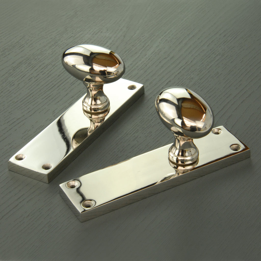 New York Door Knobs Oval Round Handles on Backplate Polished Nickel