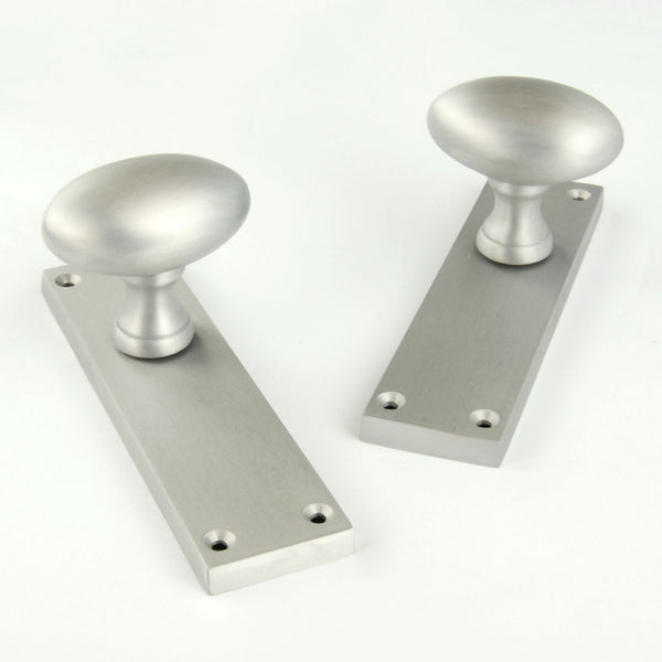 New York Oval Round Door Knobs Handles on Backplate Satin Nickel