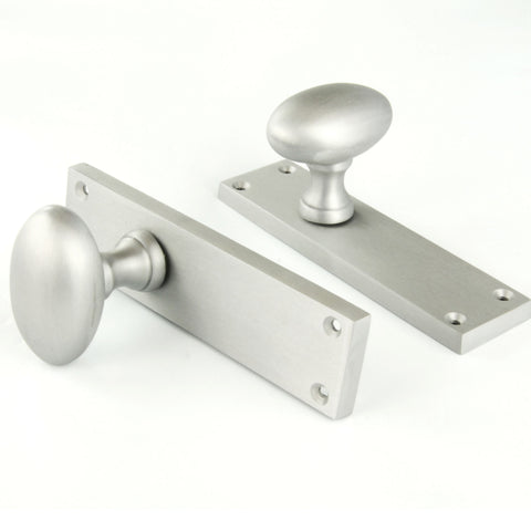 New York Oval Round Door Knobs Handles on Backplate Satin Nickel