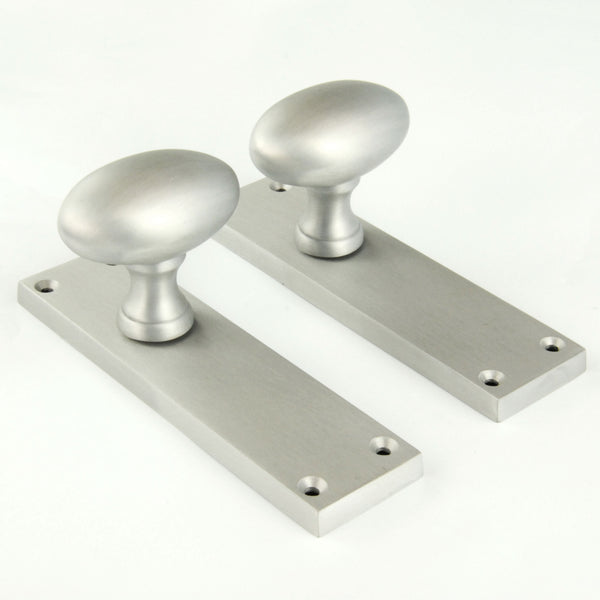 New York Oval Round Door Knobs Handles on Backplate Satin Nickel