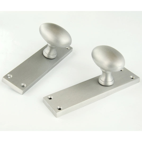 New York Oval Round Door Knobs Handles on Backplate Satin Nickel