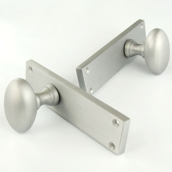 New York Oval Round Door Knobs Handles on Backplate Satin Nickel