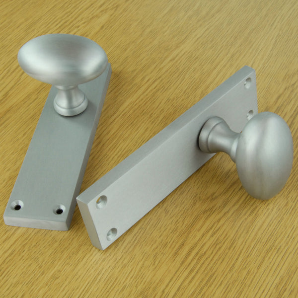 New York Oval Round Door Knobs Handles on Backplate Satin Nickel