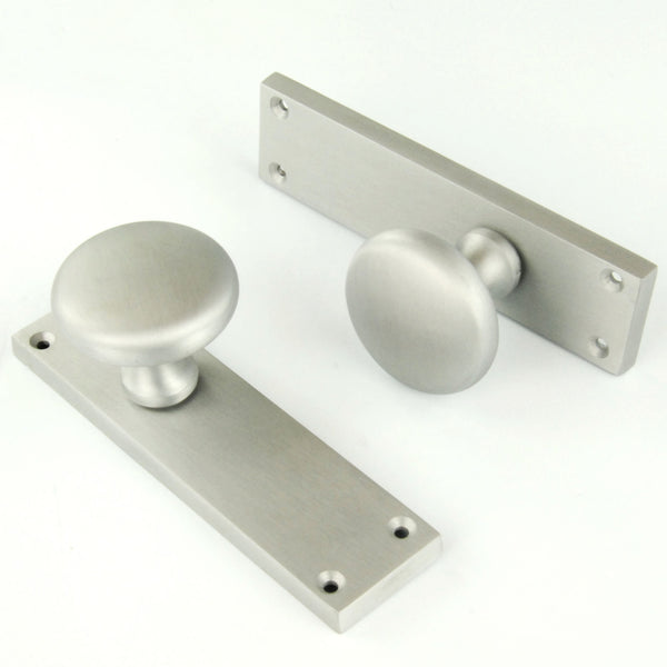 New York Round Door Knobs Handles on Backplate Satin Nickel