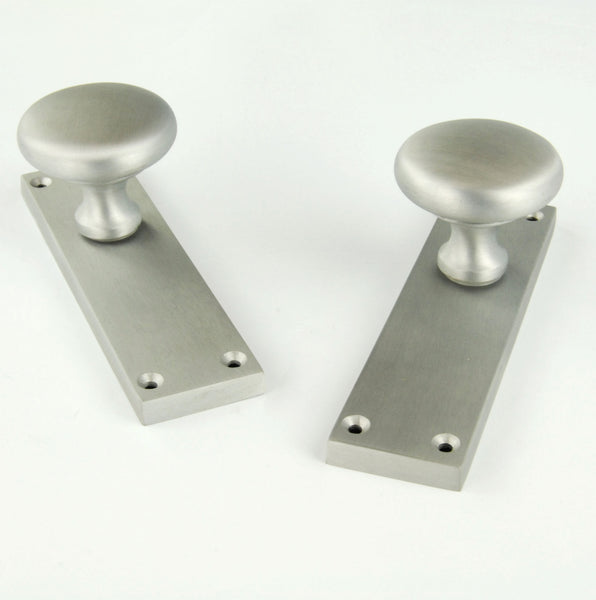 New York Round Door Knobs Handles on Backplate Satin Nickel