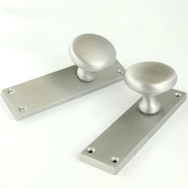 New York Round Door Knobs Handles on Backplate Satin Nickel