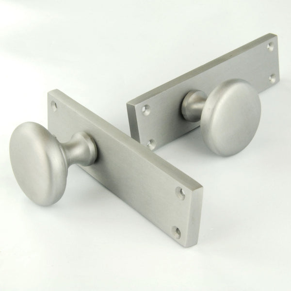 New York Round Door Knobs Handles on Backplate Satin Nickel