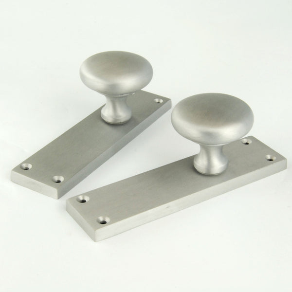 New York Round Door Knobs Handles on Backplate Satin Nickel