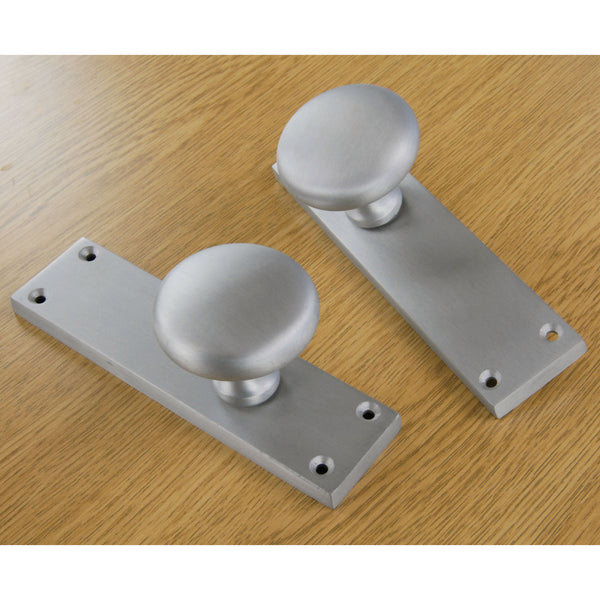 New York Round Door Knobs Handles on Backplate Satin Nickel