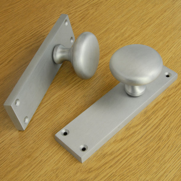 New York Round Door Knobs Handles on Backplate Satin Nickel