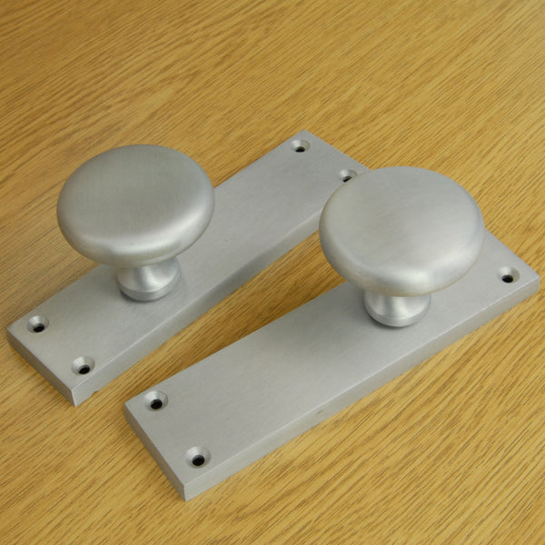 New York Round Door Knobs Handles on Backplate Satin Nickel