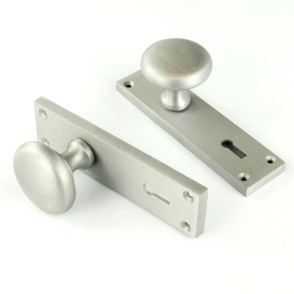 New York Round Door Knobs Handles on Backplate Satin Nickel
