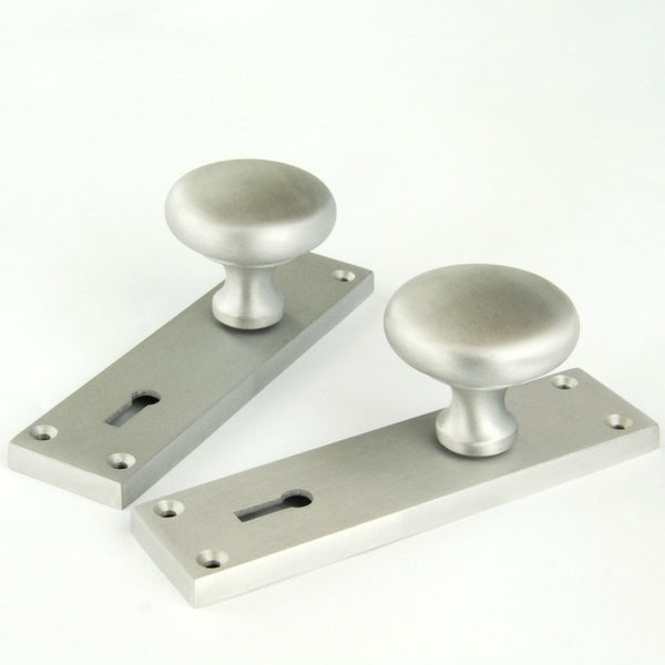 New York Round Door Knobs Handles on Backplate Satin Nickel