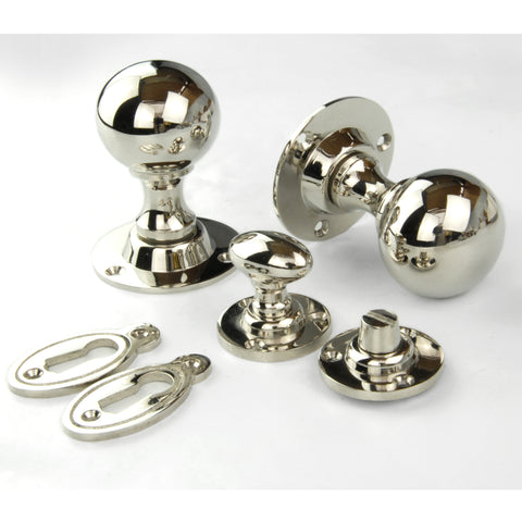 Vintage Period Style Solid Brass Round Ball Door Knobs Handles - Polished Nickel