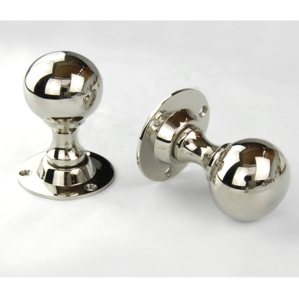 Vintage Period Style Solid Brass Round Ball Door Knobs Handles - Polished Nickel