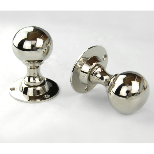 Vintage Period Style Solid Brass Round Ball Door Knobs Handles - Polished Nickel