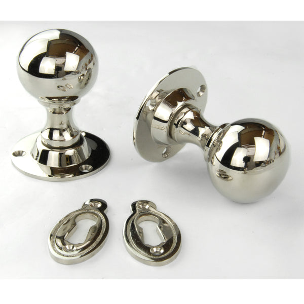 Vintage Period Style Solid Brass Round Ball Door Knobs Handles - Polished Nickel