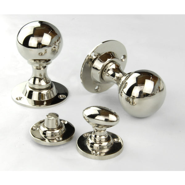 Vintage Period Style Solid Brass Round Ball Door Knobs Handles - Polished Nickel
