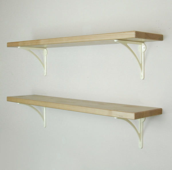 Rustic Solid Wood Wall Shelf Light Oak with Cream Cast Iron Metal Arch Brackets