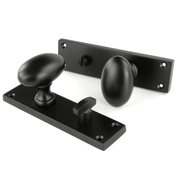 New York Door Knobs Oval Round Handles on Backplate Satin Black