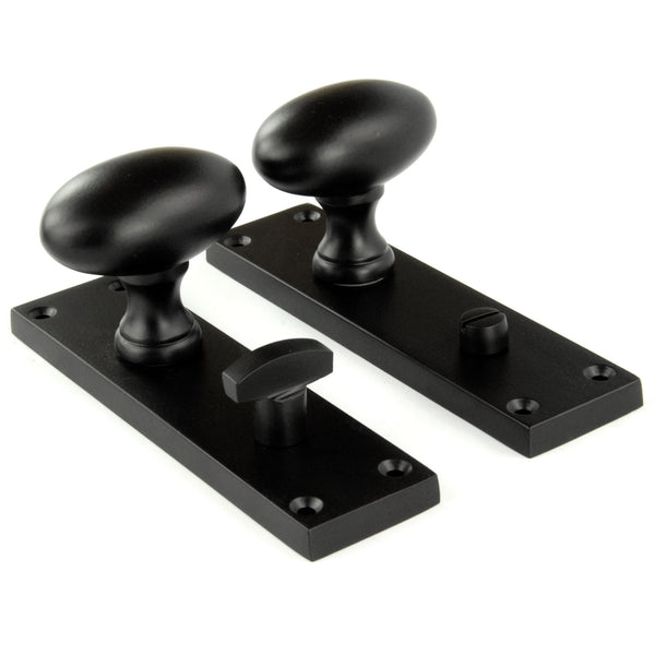 New York Door Knobs Oval Round Handles on Backplate Satin Black