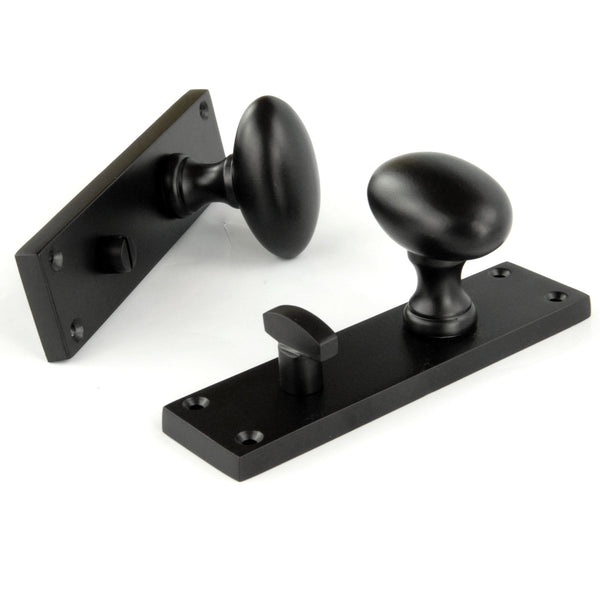 New York Door Knobs Oval Round Handles on Backplate Satin Black