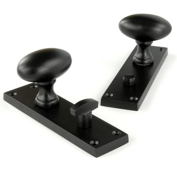 New York Door Knobs Oval Round Handles on Backplate Satin Black