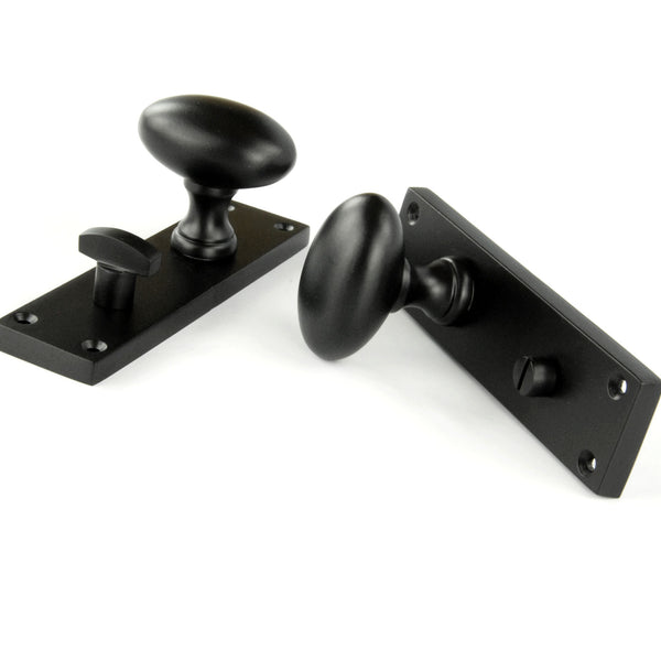 New York Door Knobs Oval Round Handles on Backplate Satin Black