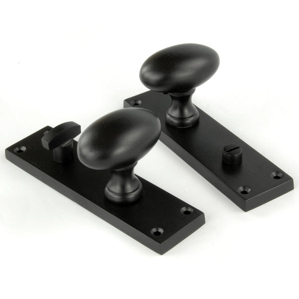 New York Door Knobs Oval Round Handles on Backplate Satin Black