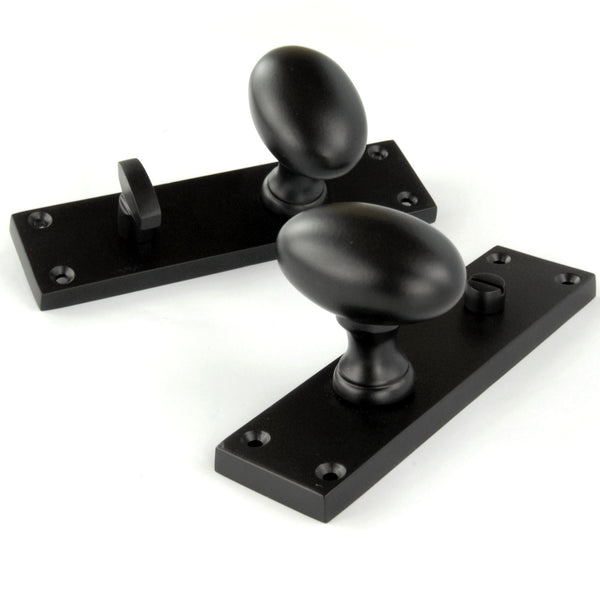 New York Door Knobs Oval Round Handles on Backplate Satin Black