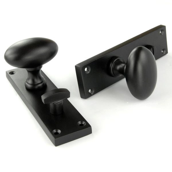 New York Door Knobs Oval Round Handles on Backplate Satin Black