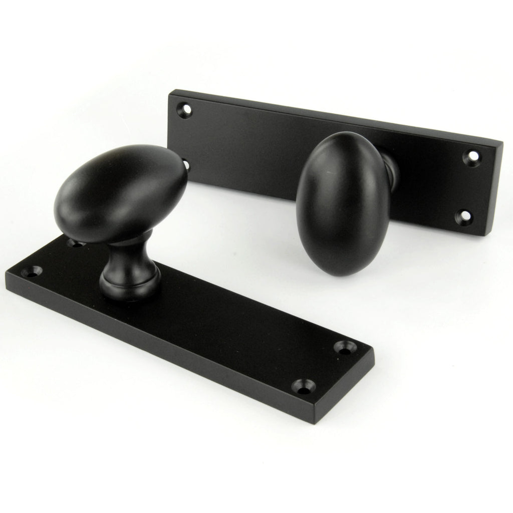 New York Door Knobs Oval Round Handles on Backplate Satin Black
